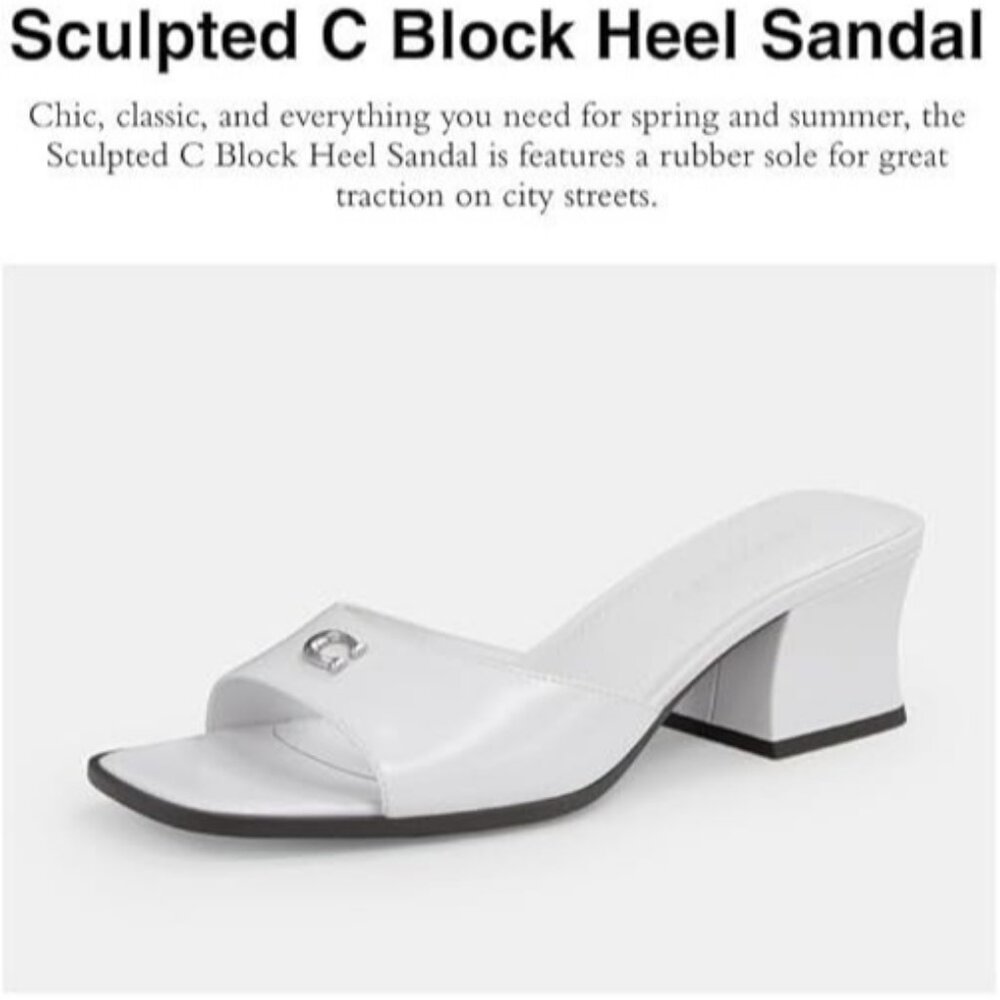 Coach Women's Optic White Sculpted C Block Heel Sandal Heeled Size 10 - Picture 2 of 4